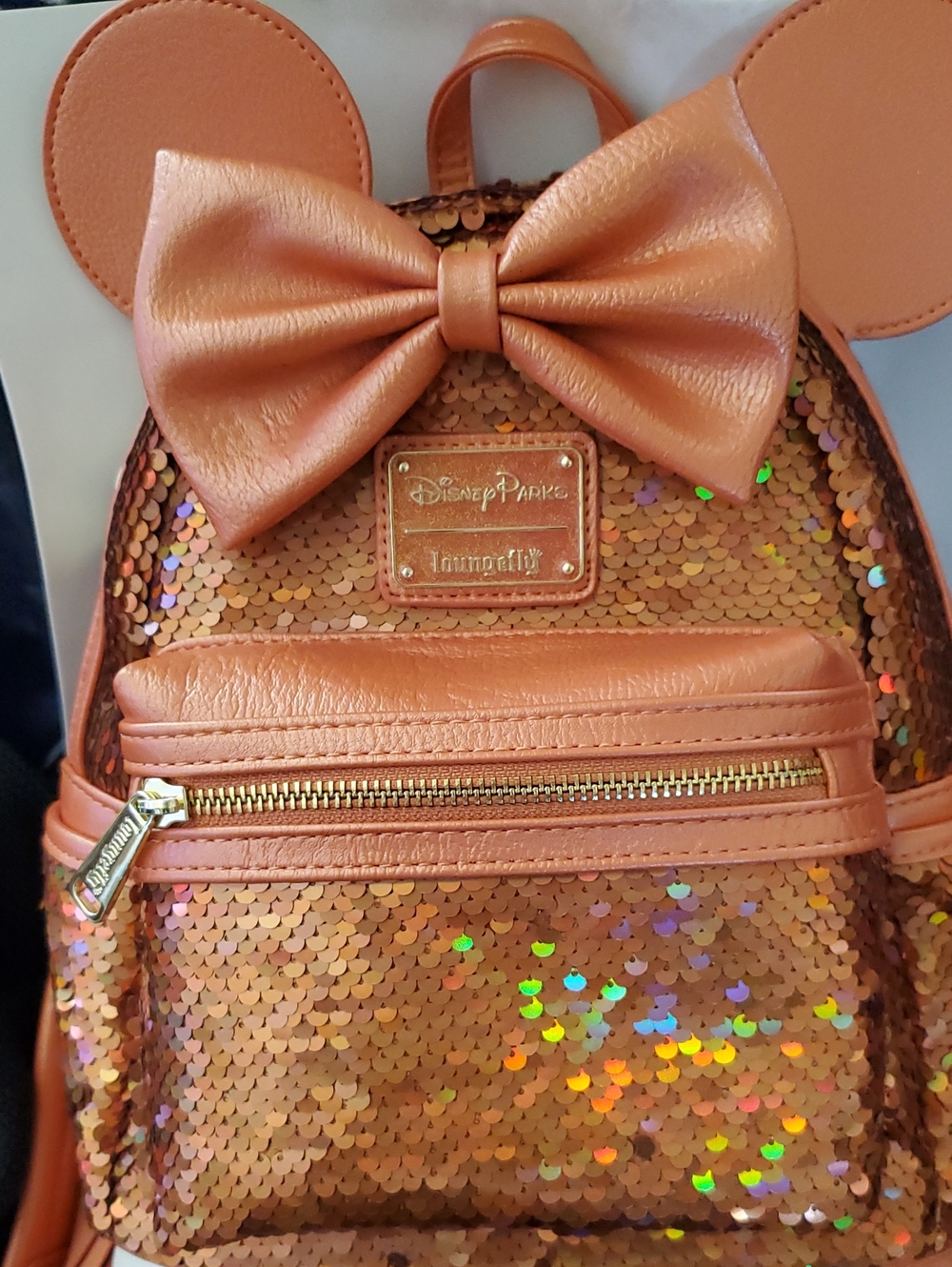 Loungefly Disney Mini Backpack Rose Gold Peach Sequins New - Fall & Halloween